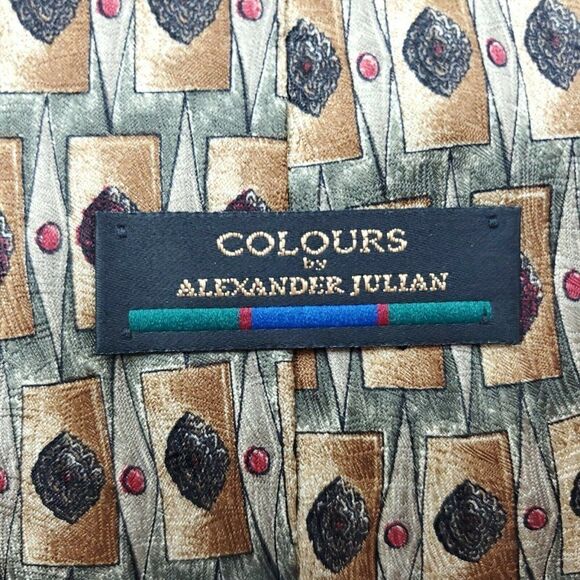 Colours Alexander Julian Geometric Green Silk Tie - Picture 3 of 6